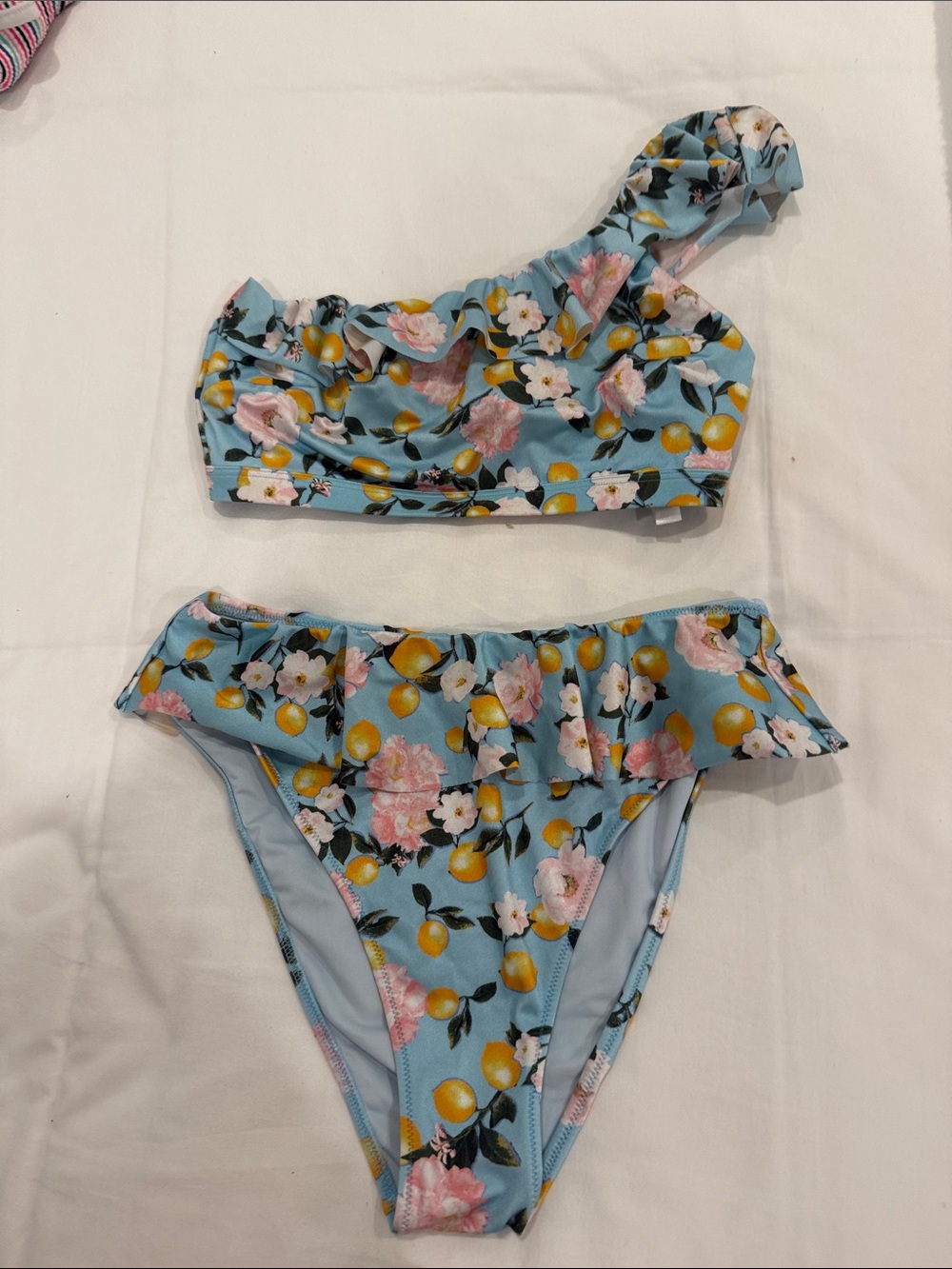 Victoria's Secret Light Blue Floral One-Shoulder Bikini Set
